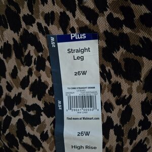 Size 26W Terra & Sky Women's Straight Leg Jeans - Black and Brown Leopard Print